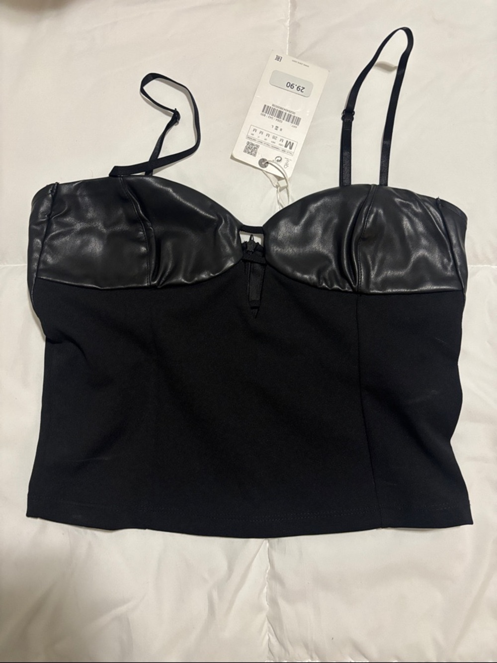 New Zara Black Faux Leather Bustier Crop Top